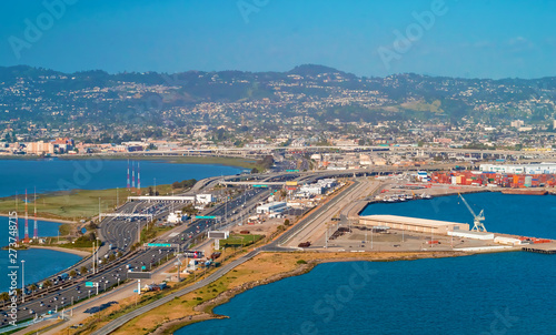 Oakland Middle Harbor highway in aerial view