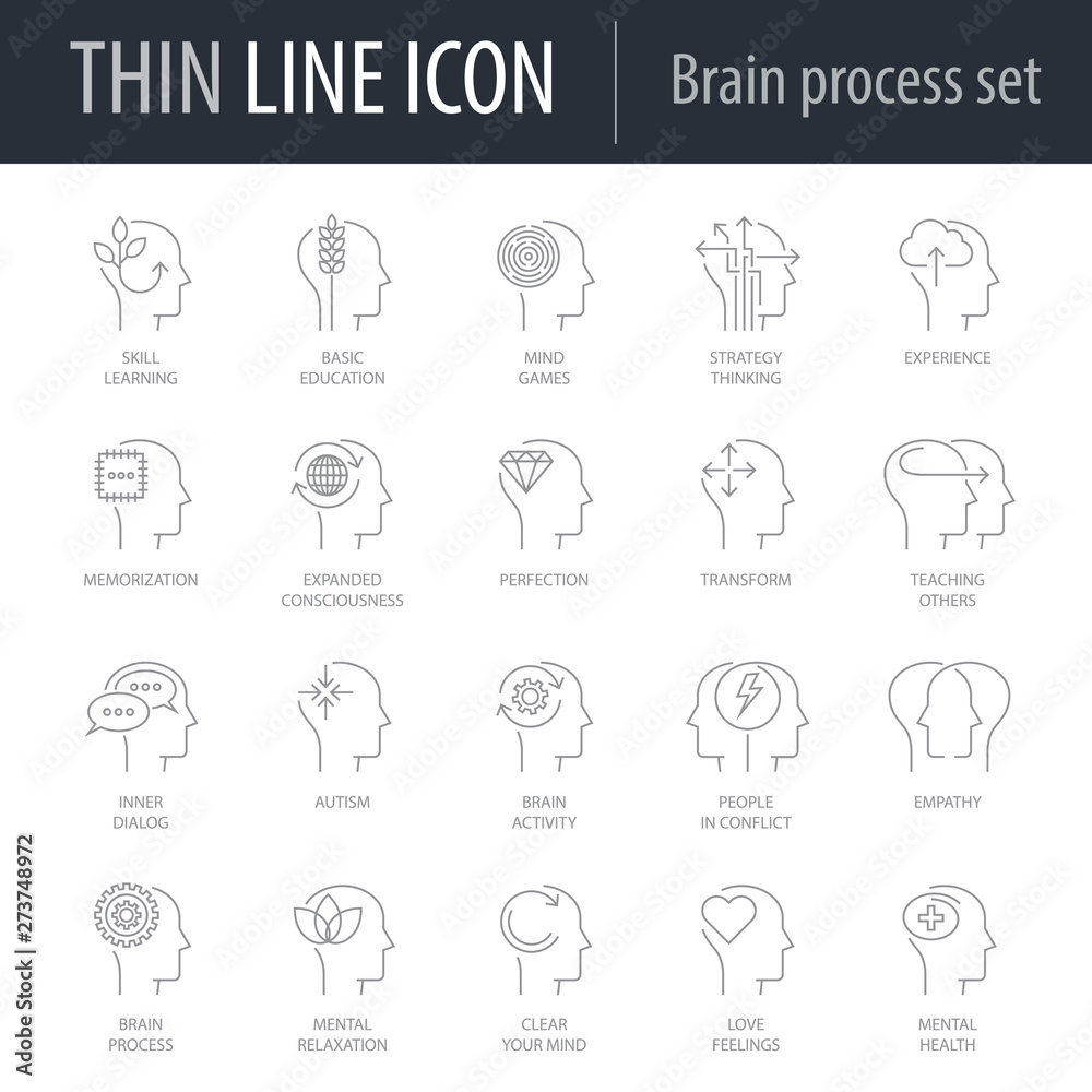 Icons Set of Brain Process. Symbol of Intelligent Thin Line Image Pack ...