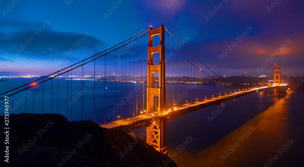 San Francisco's Golden Gate Bridge at dawn from Marin County