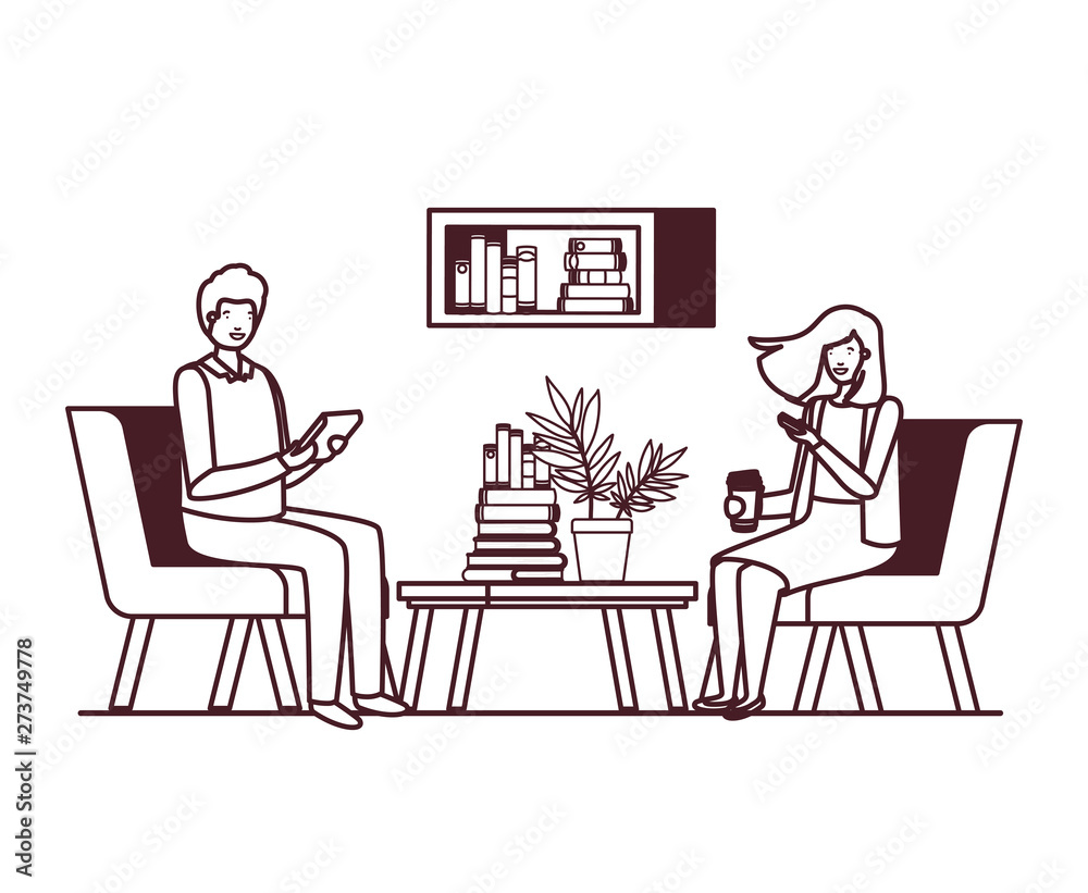 couple sitting in the work office avatar character