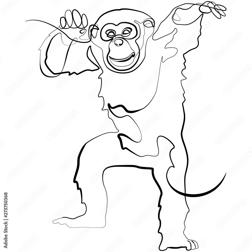 Monkey one line drawing. Line Art Chimp Vector Illustrration