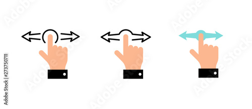 Hand finger left right horizontal swipe gestures icon set colored vector illustration