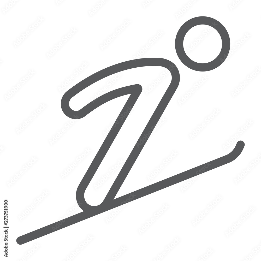 Sky jumping line icon, sport and winter, jumping with ski sign, vector graphics, a linear pattern on a white background.