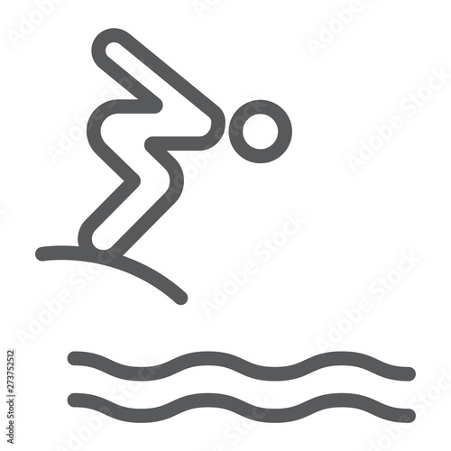 Jump diving line icon, sport and water, diver sign, vector graphics, a linear pattern on a white background.
