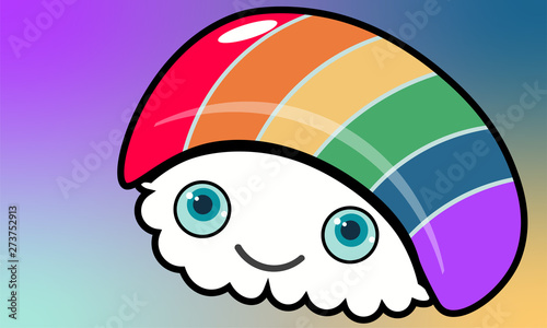 Rainbow (pride) sushi rice ball smiling with kawaii face