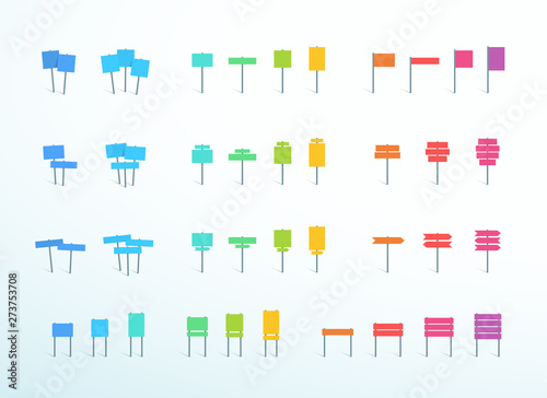 Sign Post Blank Colorful Text Box Board Flat Vector Set