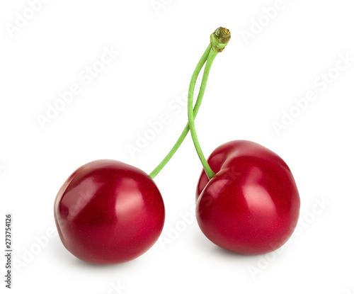Sweet red cherries isolated on white background macro