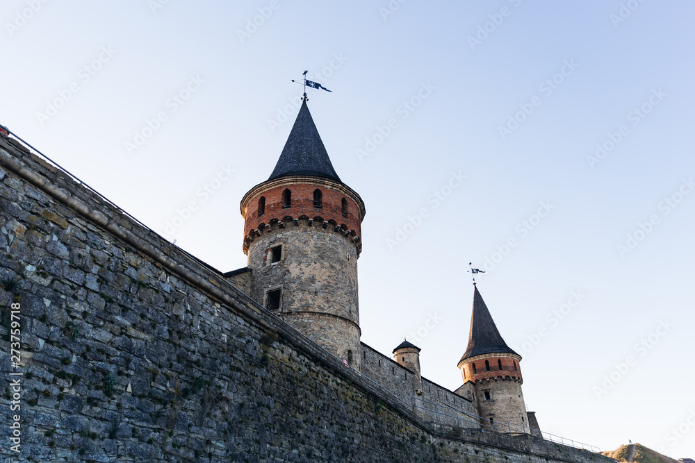 close-up of a castle with a tower. historical building. defensiv
