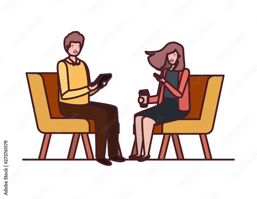 couple with sitting in chair on white background couple with sitting in chair on white background