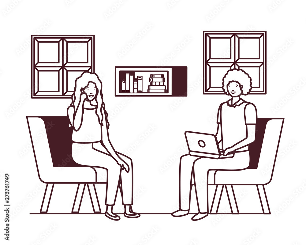 couple sitting in the work office avatar character couple sitting in the work office avatar character