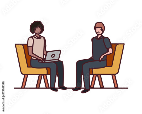 young men sitting in chair with white background