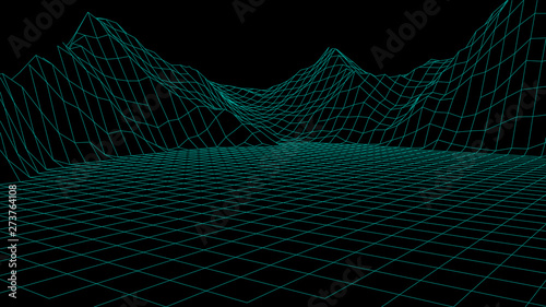 Abstract vector wireframe landscape. Abstract mesh background. Polygonal mountains. Vector illustration.