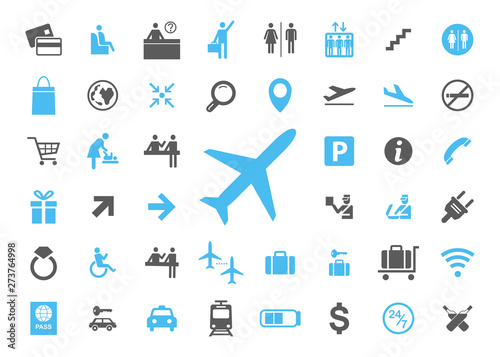 Icon airport set. Vector illustrations with trip simbols.