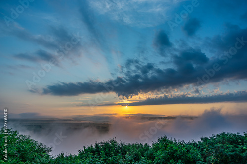 Foggy morning on the bank of the river Dniester