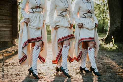 Latvian folk dancers in Abrenes folk dress