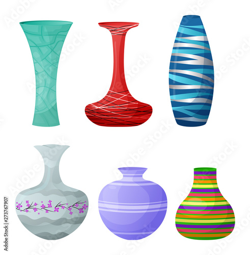 Vase vector decorative ceramic pot and decor glass pottery elegance vases illustration set of classic beautiful modern jar isolated on white background