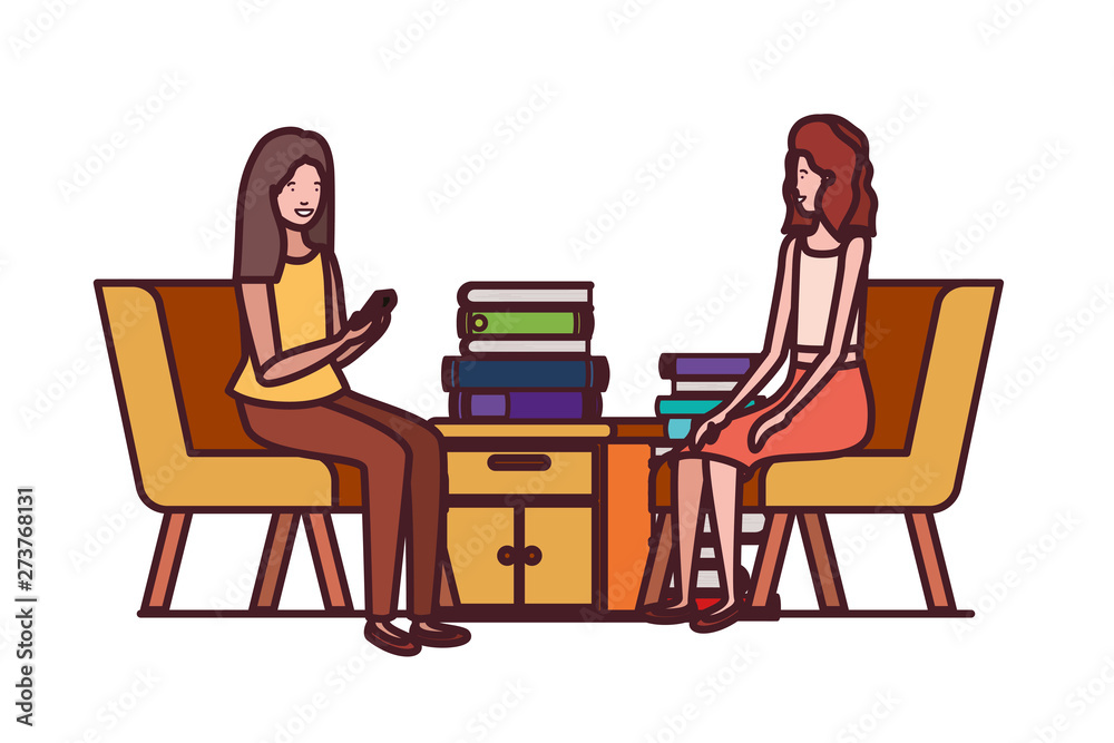 women sitting in the work office with white background women sitting in the work office with white background