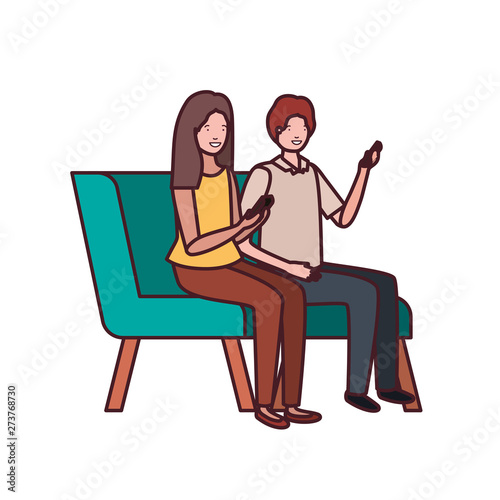 couple with sitting in chair on white background