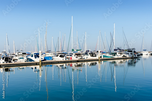 Port and many yacht boat in morning time.