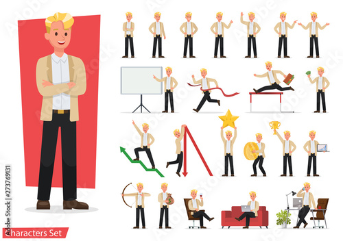 Set of business people working character vector design. Presentation in various action with emotions, running, standing and walking. © yindee