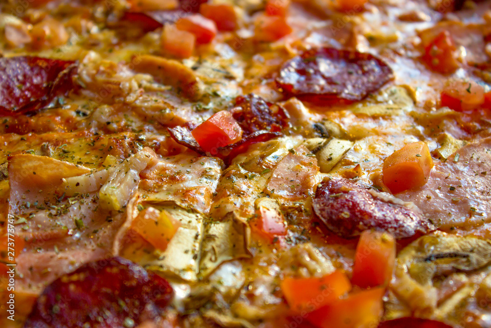 Tasty delicious pizza close-up. Tasty delicious pizza close-up.