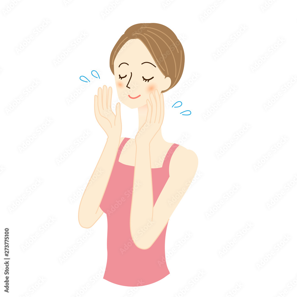 若い女性　スキンケア　イラスト　美容