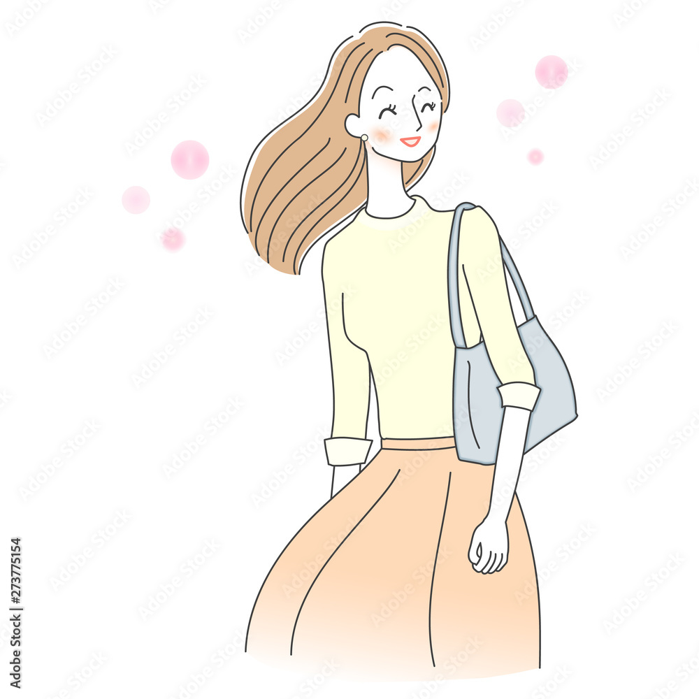 歩く女性 通勤 通学 笑顔 歩く女性 通勤 通学 笑顔