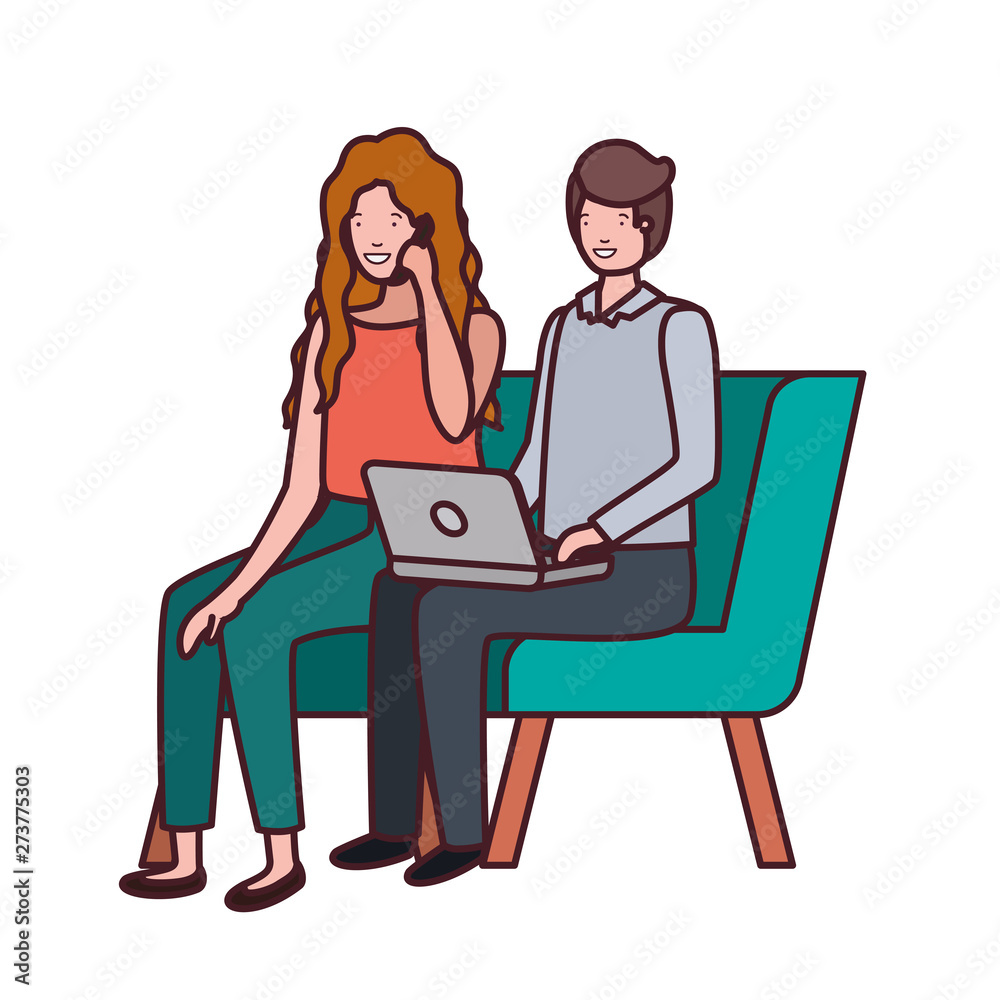 couple with sitting in chair on white background couple with sitting in chair on white background