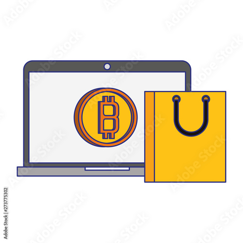 Bitcoin cryptocurrency digital money symbols blue lines