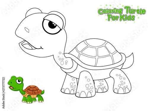Vector Coloring The Cute Cartoon Turtle. Educational Game for Kids. Vector Illustration With Cartoon Style Funny Sea Animal