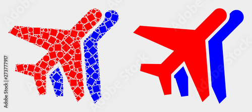 Dotted and flat aviation icons. Vector mosaic of aviation composed of scattered square elements and round elements.
