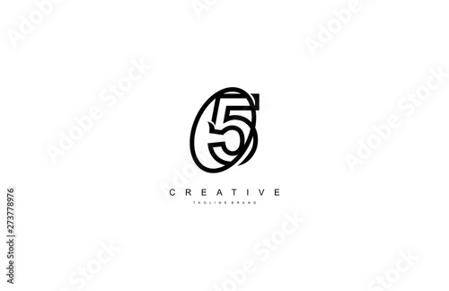 number 5 stylish concept rounded oval shape linear logotype