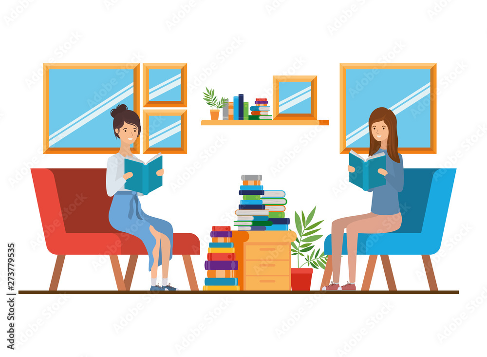 women with book in hands in living room