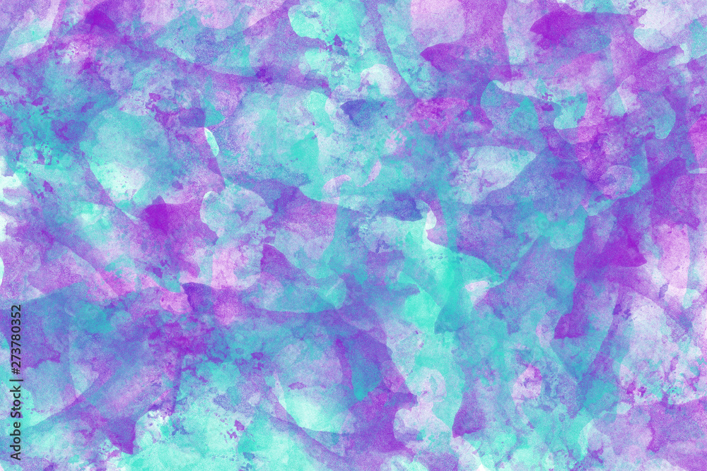 Abstract blue and purple watercolor background. Colorful aquarelle paint texture. Brush strokes. Vivid ink stain pattern. Paint splash. Modern painting.