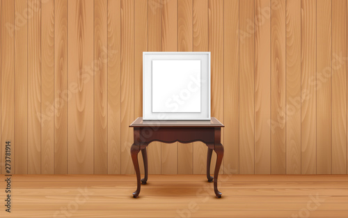 picture frame on the wooden chair in the wooden room