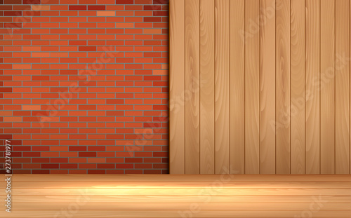 wooden wall on the brick wall in the room