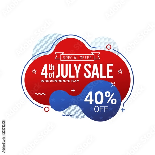 Fourth of July USA independence day sale banner with abstract liquid in   memphis design style. 4th of July celebration Vector illustration