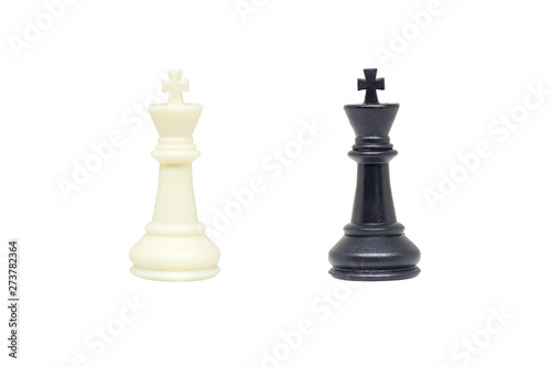 Black and White chess pieces isolated on white background.