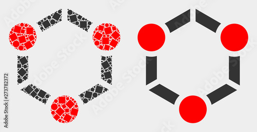 Dot and flat cooperation icons. Vector mosaic of cooperation combined of randomized square dots and circle dots.