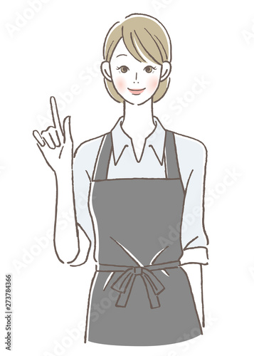 エプロン　指差し　女性