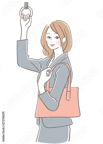 通勤電車　笑顔　女性