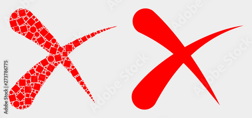 Dot and flat erase icons. Vector mosaic of erase constructed of irregular rectangle elements and circle items.
