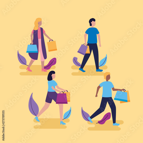 people shopping bags