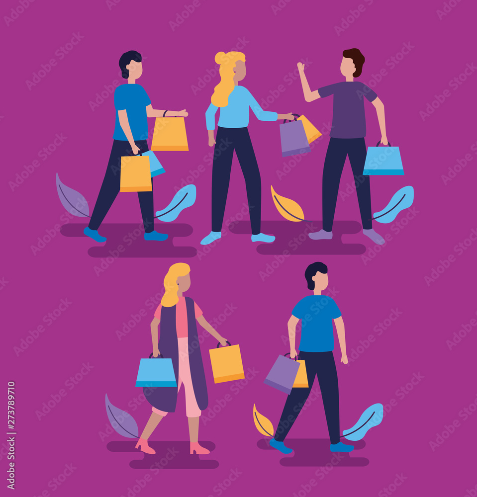 people shopping bags