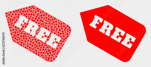 Dot and flat free tag icons. Vector mosaic of free tag formed of randomized square pixels and spheric pixels.