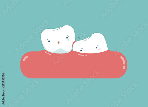 Wisdom tooth cartoon, dental concept.