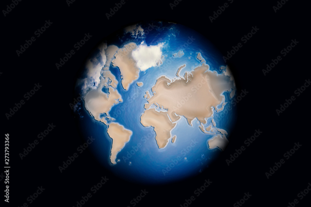 Daytime Globe with clouds isolated on dark background.