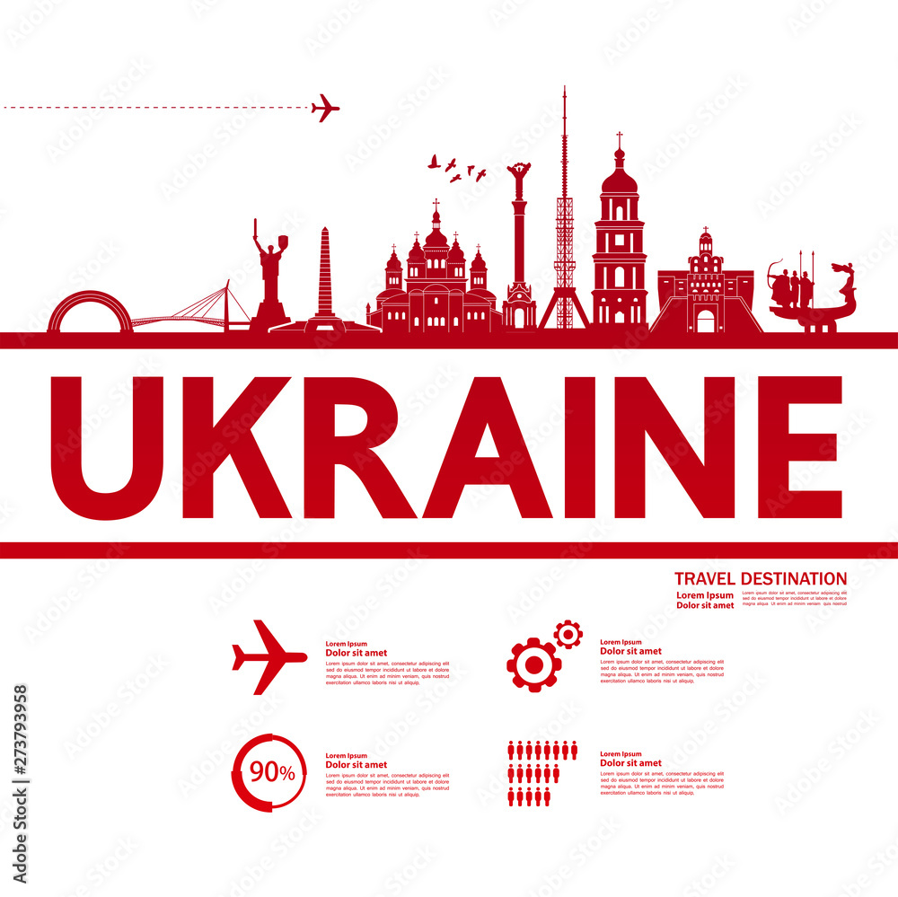 Ukraine travel destination grand vector illustration.