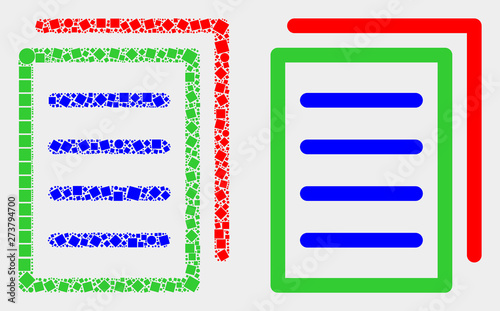 Dot and flat list page icons. Vector mosaic of list page formed of random dots and circle dots.