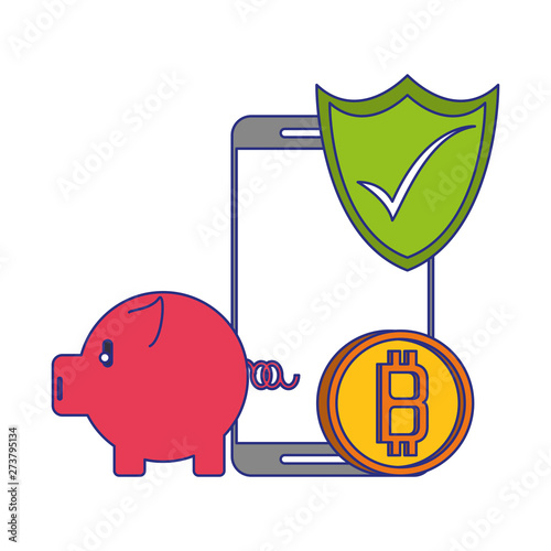 Bitcoin cryptocurrency online payment symbols blue lines